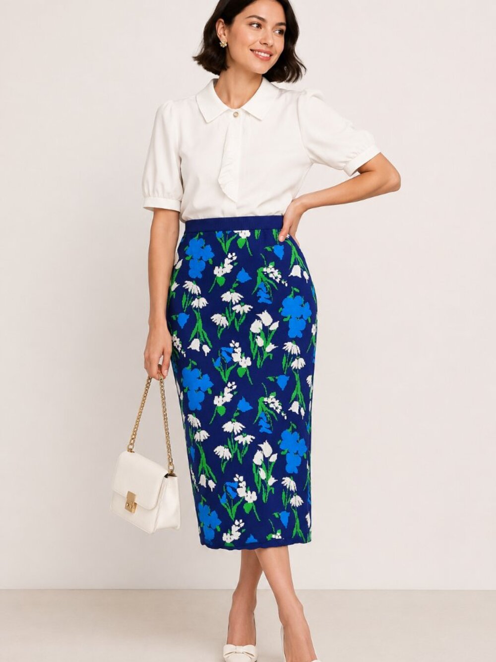 Kate Spade NY x Target Sweater Midi Skirt Women M Floral Jacquard Knit Blue